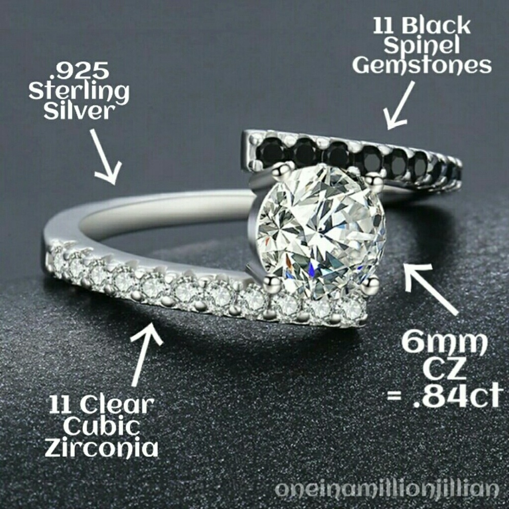 ❗GIFTED❗Sterling CZ Black Spinel Bypass Ring - Picture 4 of 7